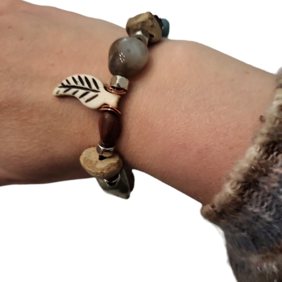 Blue Honey Jewelry Nature Walk Gemstone & Bone Bead Bohemian Bracelet XL - Picture 6 of 8